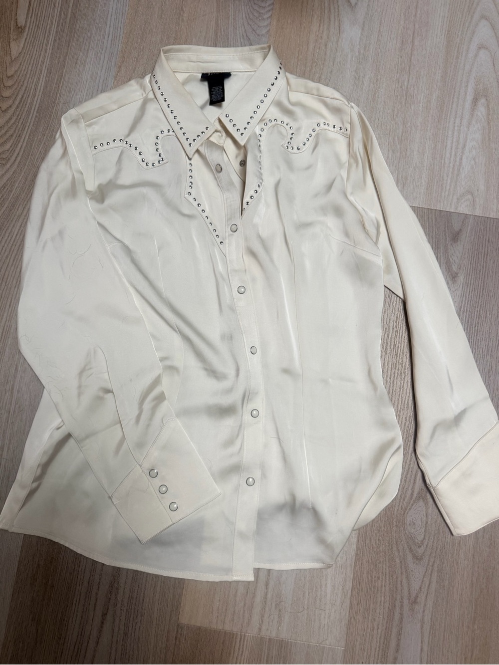 Stud-Embellished Cream Button-Down Western Shirt for Women